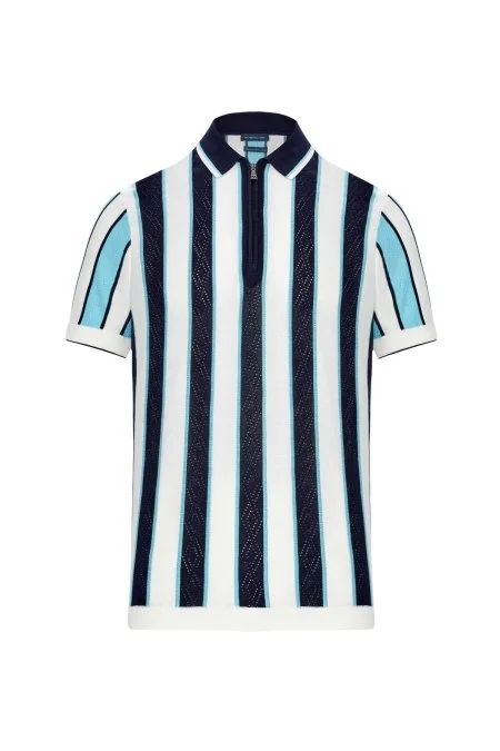 Çizgi Desen Lacivert-Beyaz Triko Polo