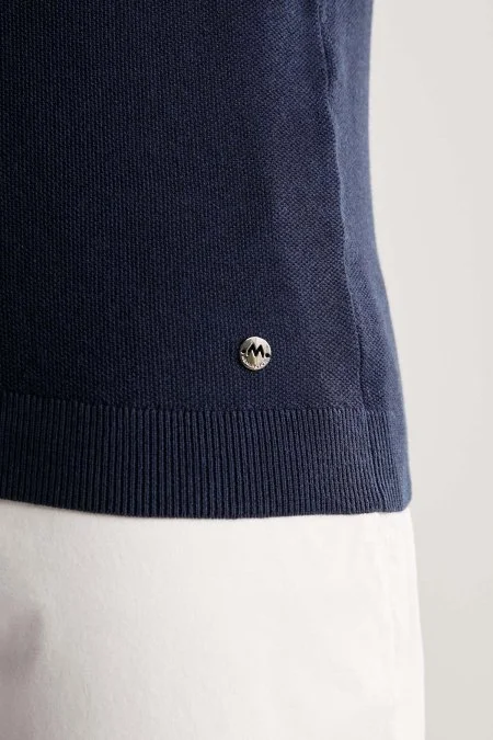 Çizgi Desen Lacivert Triko Polo