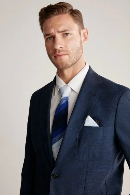 Çizgi Desen Mavi Beyaz Örgü Mendil