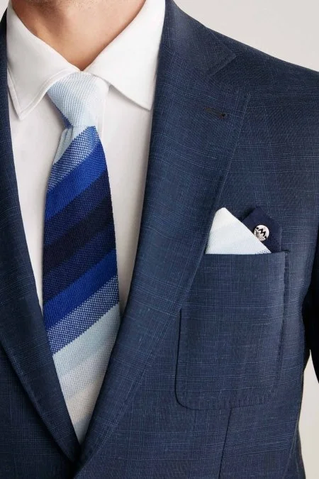 Çizgi Desen Mavi Beyaz Örgü Mendil