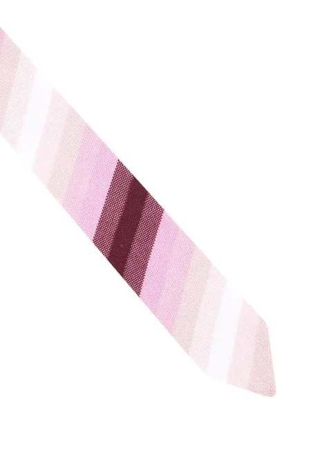 Çizgi Desen Pembe Beyaz Örgü Kravat