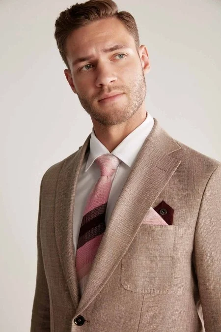 Çizgi Desen Pembe Beyaz Örgü Kravat