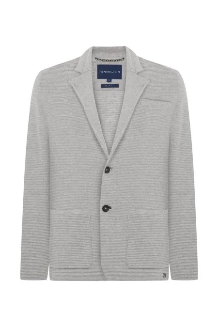 Çizgi Desen Saf Kaşmir Açık Gri Triko Ceket