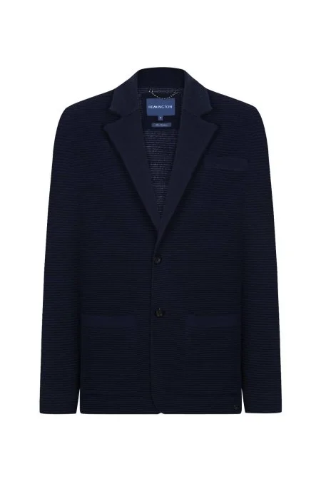 Çizgi Desen Saf Kaşmir Lacivert Triko Ceket