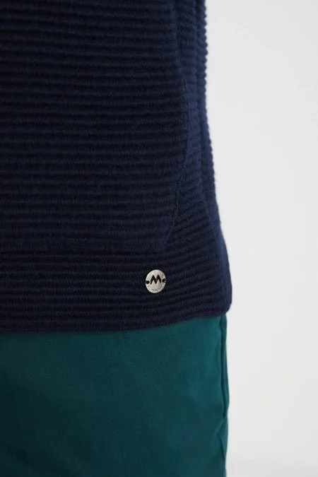 Çizgi Desen Saf Kaşmir Lacivert Triko Ceket