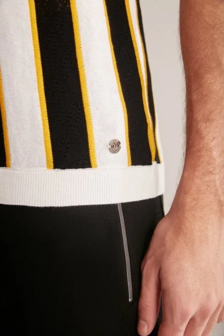 Çizgi Desen Siyah-Beyaz Triko Polo