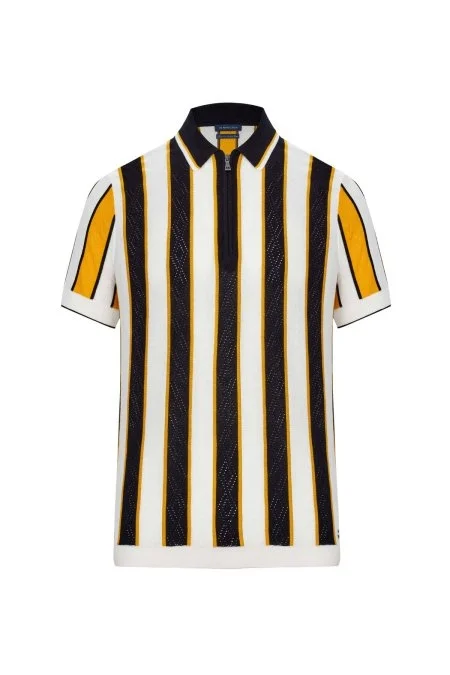 Çizgi Desen Siyah-Beyaz Triko Polo