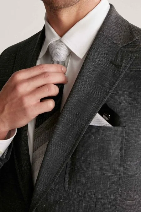 Çizgi Desen Siyah Gri Örgü Kravat