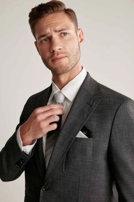 Çizgi Desen Siyah Gri Örgü Mendil