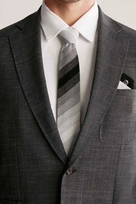 Çizgi Desen Siyah Gri Örgü Mendil