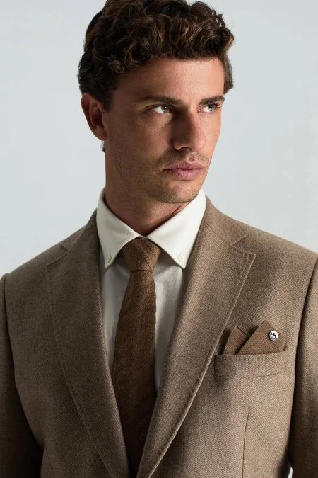 Çizgi Desenli Tütün Rengi Örgü Kravat