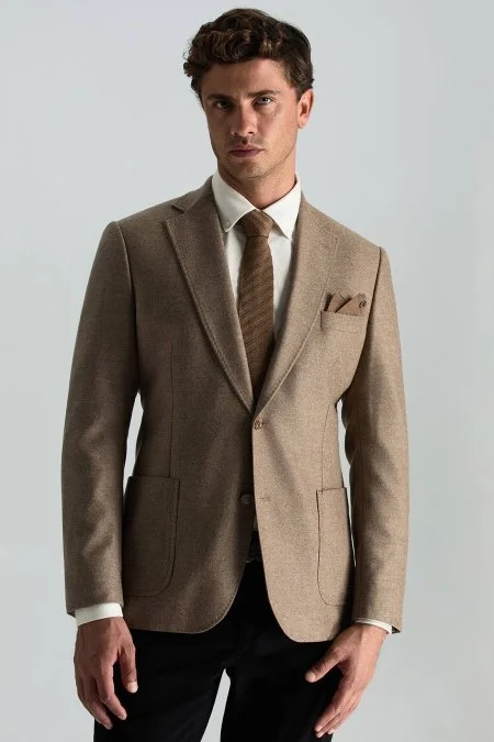 Çizgi Desenli Tütün Rengi Örgü Mendil