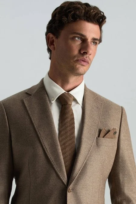 Çizgi Desenli Tütün Rengi Örgü Mendil