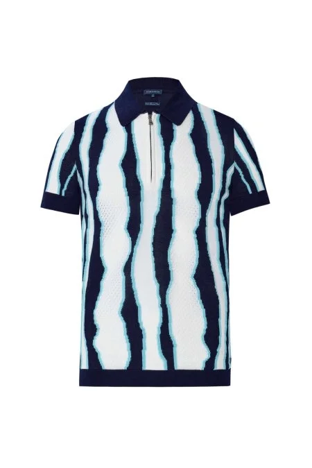 Çizgi Detaylı Lacivert Merserize Pamuk Triko Polo