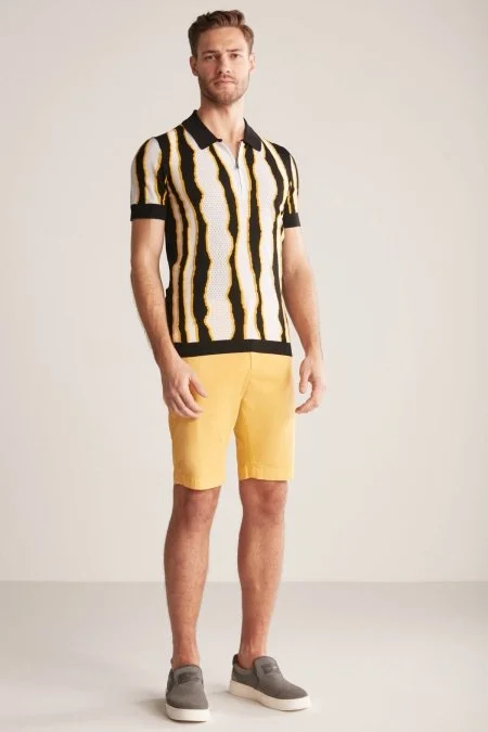 Çizgi Detaylı Siyah Merserize Pamuk Triko Polo