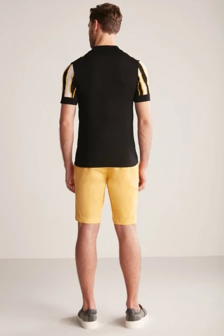 Çizgi Detaylı Siyah Merserize Pamuk Triko Polo