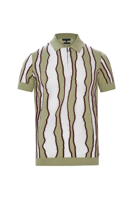 Çizgi Detaylı Yeşil Merserize Pamuk Triko Polo