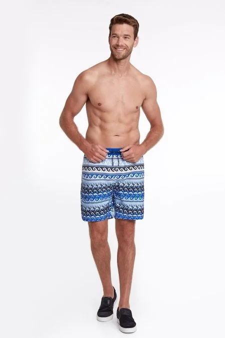 Dalga Desen İndigo Mavi Özel Kesim Mayo