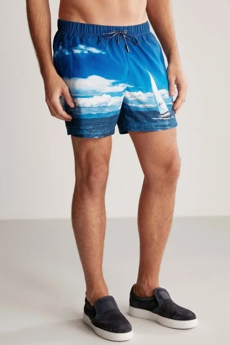 Deniz Desen Mavi Quick Dry Mayo