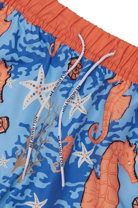 Denizatı Desen Mavi Quick Dry Çocuk Mayo