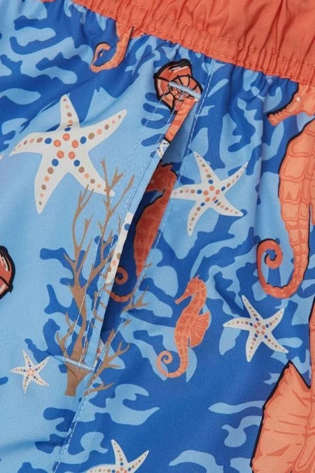 Denizatı Desen Mavi Quick Dry Çocuk Mayo