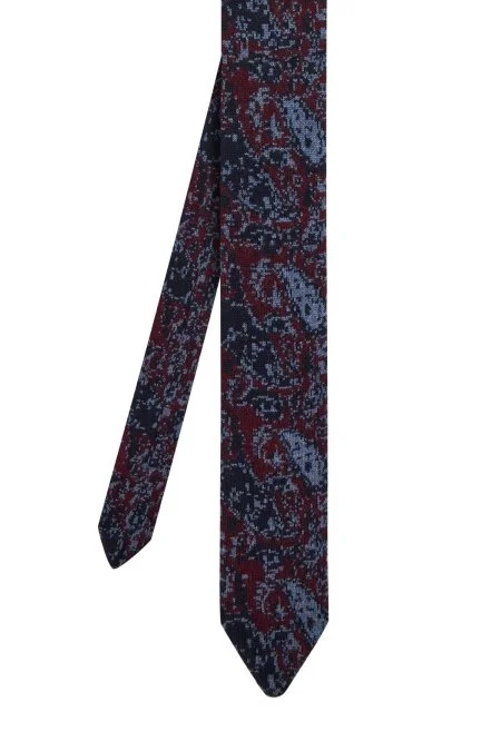 Desenli İpek Yün Karışım Bordo Örgü Kravat