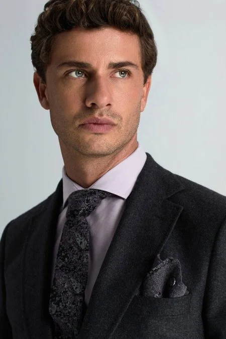 Desenli İpek Yün Karışım Mor Örgü Kravat