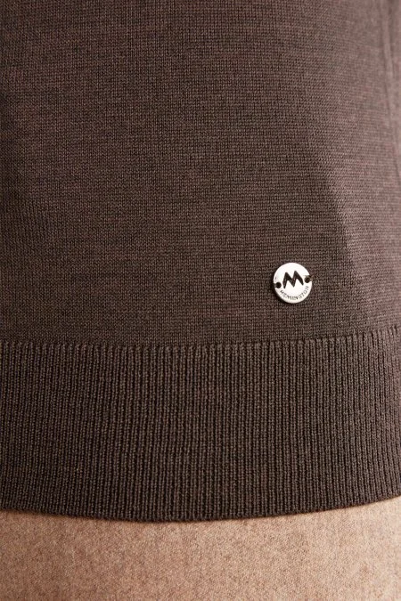 Desenli Kahverengi-Pembe Lupetto Yaka Merino Yün Triko