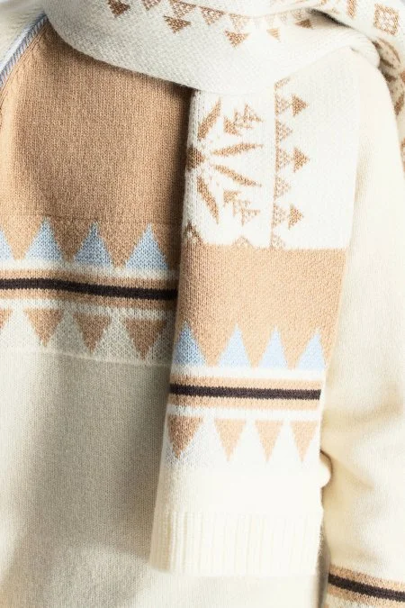 Desenli Kaşmir Karışım Ekru Çocuk Atkı