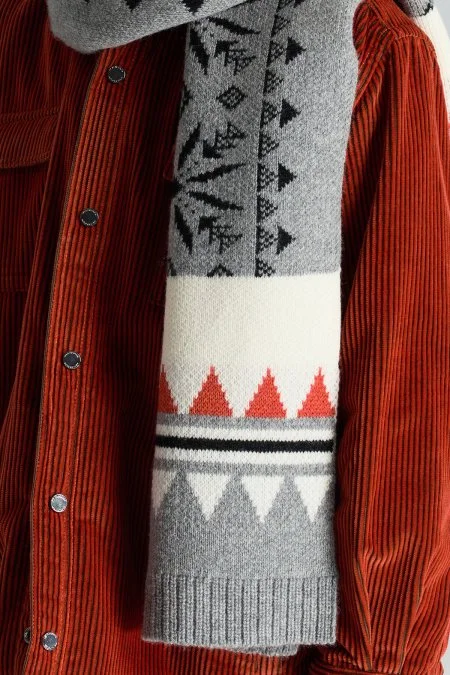 Desenli Kaşmir Karışım Gri Çocuk Atkı