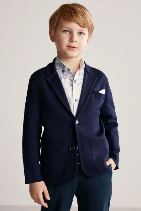 Desenli Keten Pamuk Karışım Beyaz Çocuk Spor Gömlek