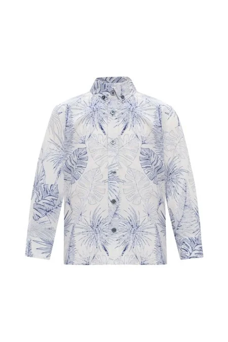 Desenli Keten Pamuk Karışım Beyaz Çocuk Spor Gömlek