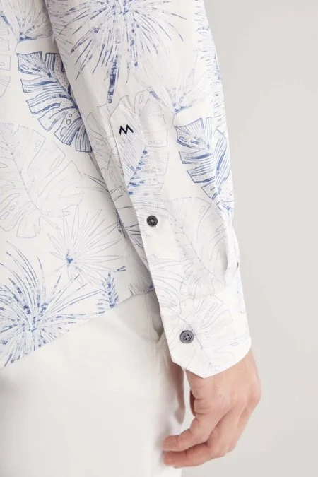 Desenli Keten Pamuk Karışım Beyaz Spor Gömlek