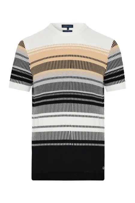 Siyah-Açık Gri Desen Bisiklet Yaka Saf Pamuk Triko T-Shirt