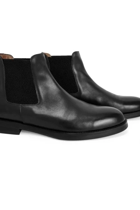 Doğal Antik Deri Siyah Chelsea Bot