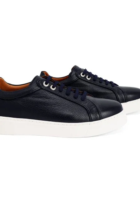 Doğal Deri El Yapımı Lacivert Sneaker