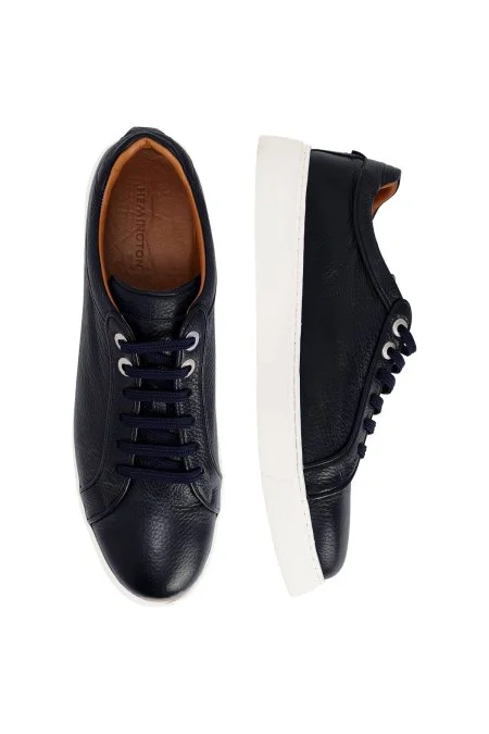 Doğal Deri El Yapımı Lacivert Sneaker