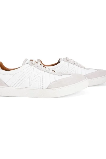 Doğal Deri M Logo Detaylı Beyaz Sneaker