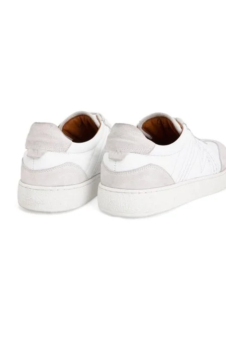 Doğal Deri M Logo Detaylı Beyaz Sneaker