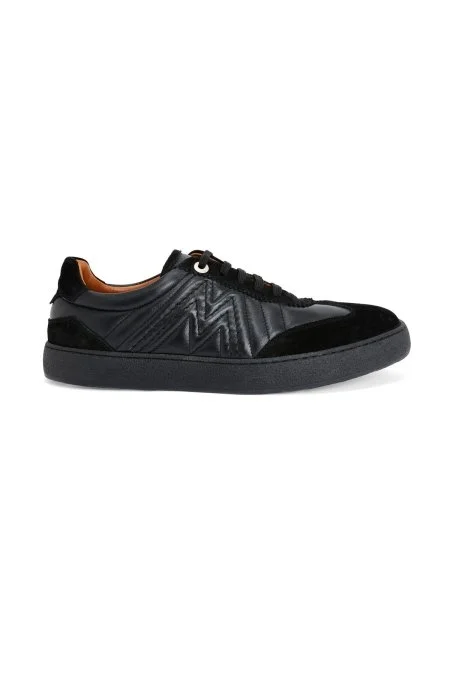 Doğal Deri M Logo Detaylı Siyah Sneaker Doğal Deri M Logo Detaylı Siyah Sneaker