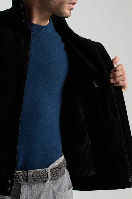 Doğal Deri Metal Düğmeli Siyah Spor Ceket