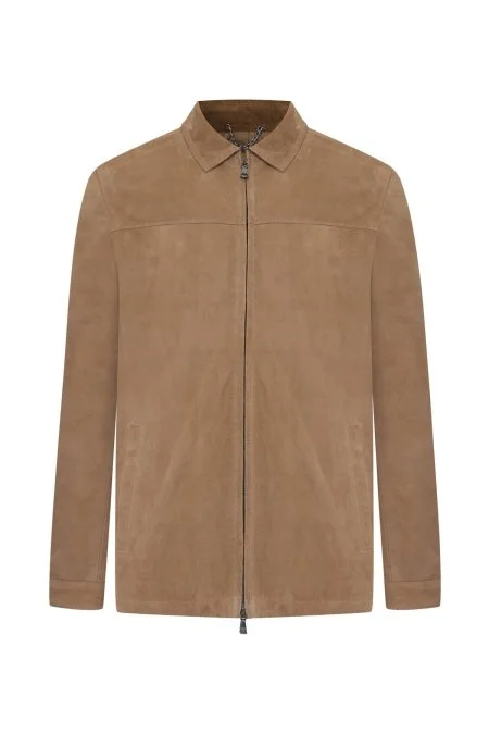 Doğal Süet Kahverengi Deri Ceket