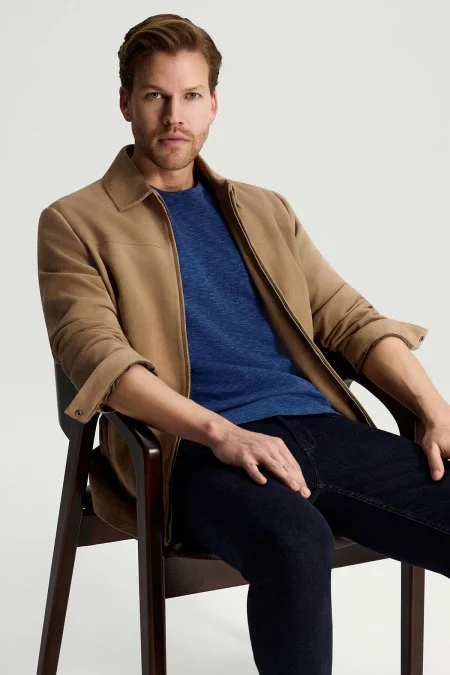 Doğal Süet Kahverengi Deri Ceket