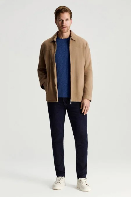 Doğal Süet Kahverengi Deri Ceket