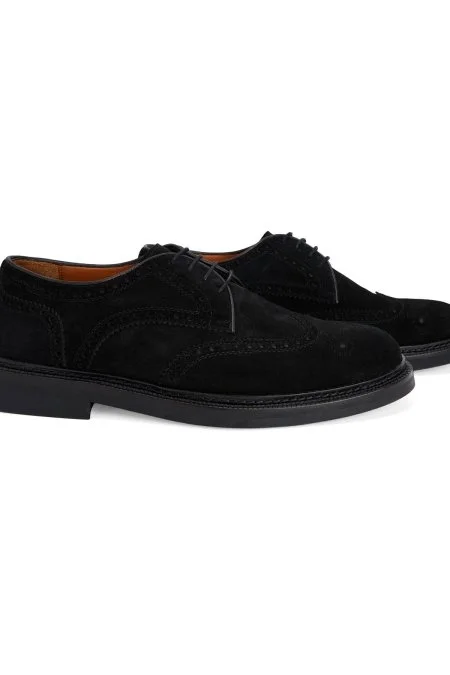 Doğal Süet Deri Dikiş Detaylı Siyah Klasik Ayakkabı