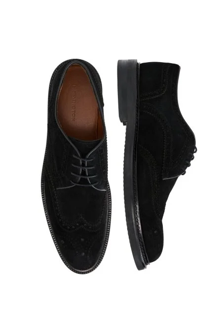 Doğal Süet Deri Dikiş Detaylı Siyah Klasik Ayakkabı