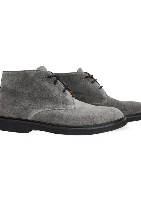 Doğal Süet Deri El Yapımı Açık Gri Bot