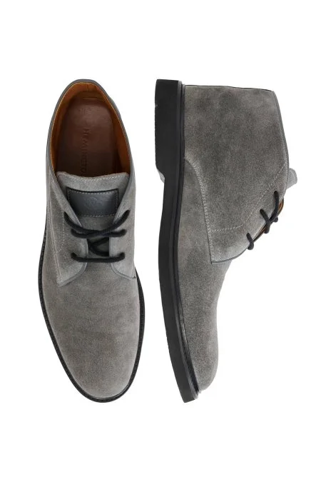Doğal Süet Deri El Yapımı Açık Gri Bot