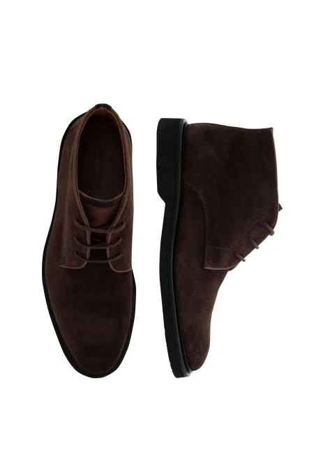 Doğal Süet Deri El Yapımı Kahverengi Bot