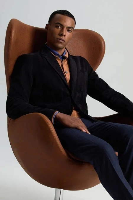 Doğal Süet Deri Lacivert Spor Ceket